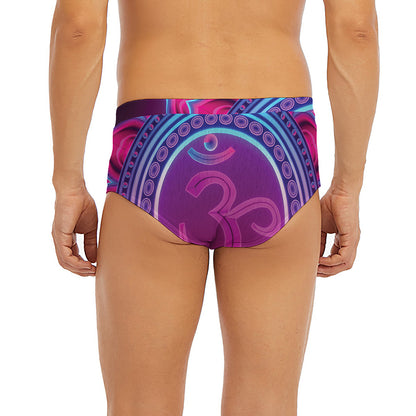 Purple And Teal Om Mandala Print Men's Briefs
