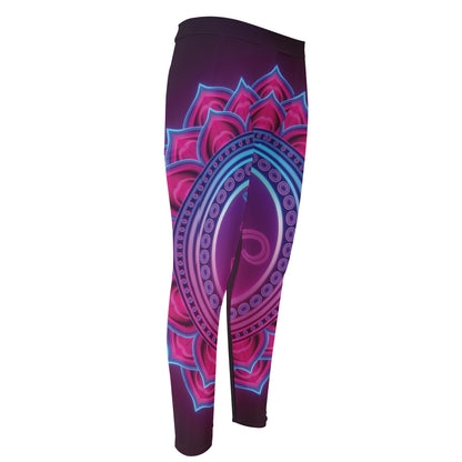 Purple And Teal Om Mandala Print Men's Compression Pants