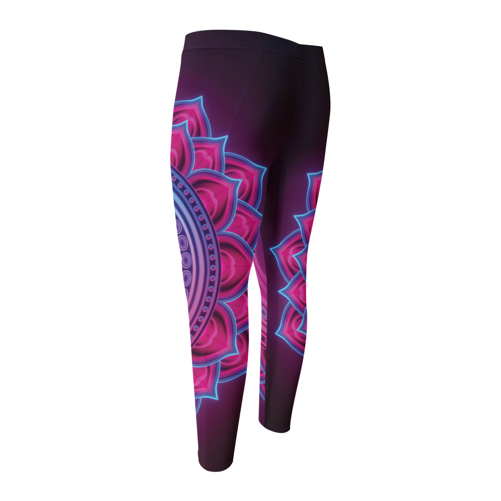 Purple And Teal Om Mandala Print Men's Compression Pants