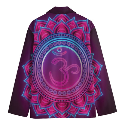 Purple And Teal Om Mandala Print Men's Cotton Blazer