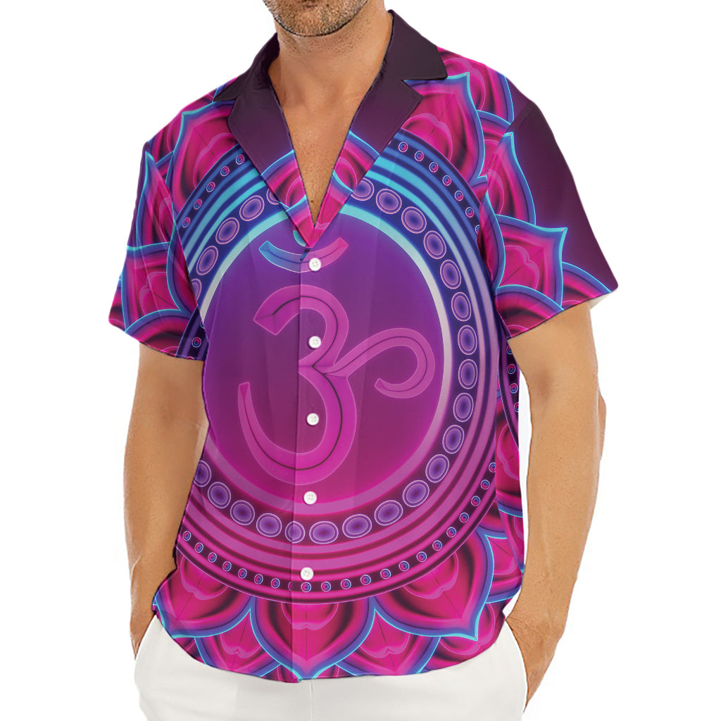 Purple And Teal Om Mandala Print Men's Deep V-Neck Shirt
