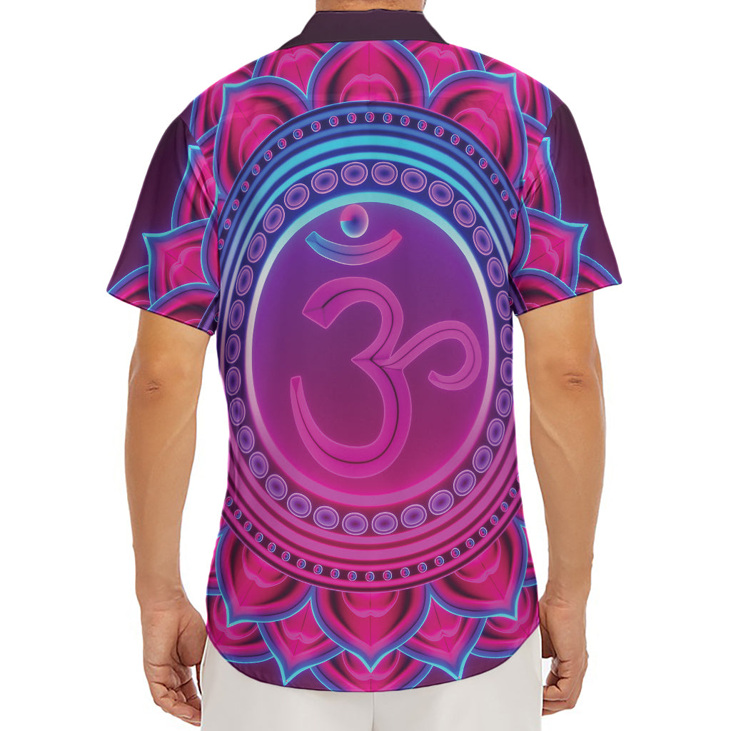 Purple And Teal Om Mandala Print Men's Deep V-Neck Shirt