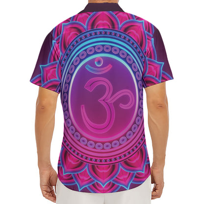 Purple And Teal Om Mandala Print Men's Deep V-Neck Shirt
