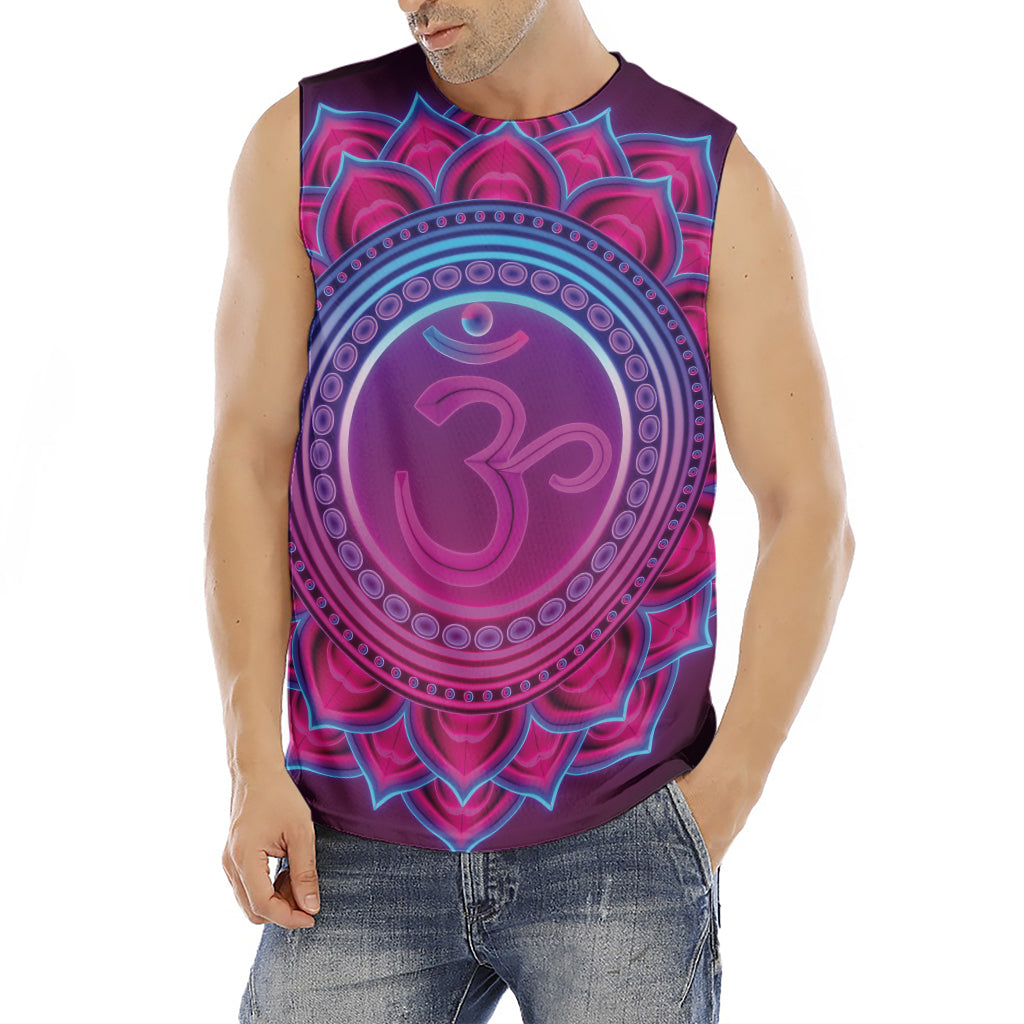 Purple And Teal Om Mandala Print Men's Fitness Tank Top