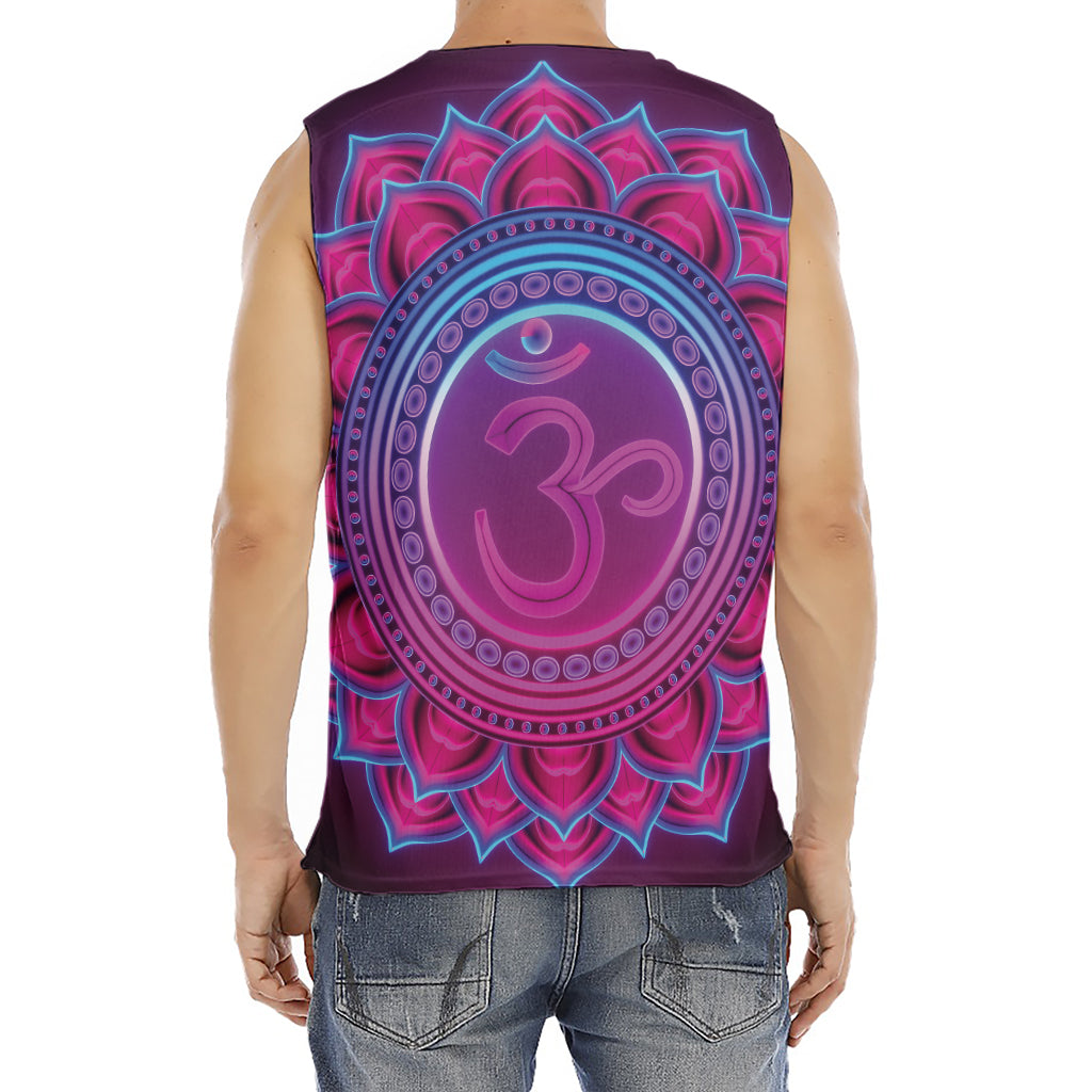 Purple And Teal Om Mandala Print Men's Fitness Tank Top