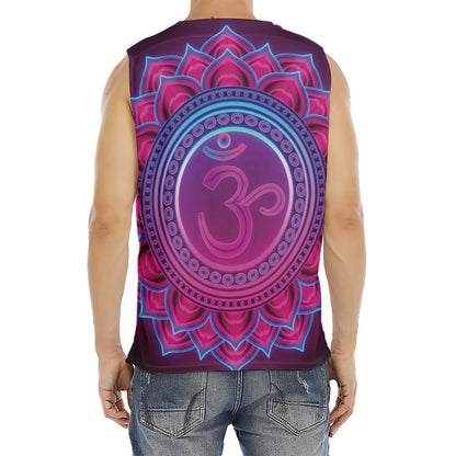 Purple And Teal Om Mandala Print Men's Fitness Tank Top