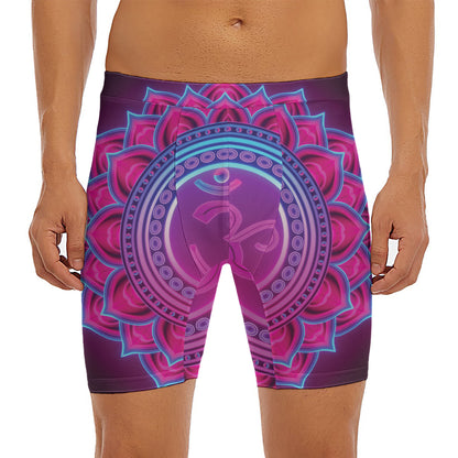 Purple And Teal Om Mandala Print Men's Long Boxer Briefs