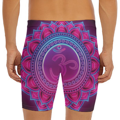 Purple And Teal Om Mandala Print Men's Long Boxer Briefs
