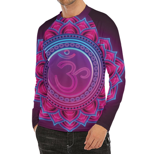 Purple And Teal Om Mandala Print Men's Long Sleeve Rash Guard