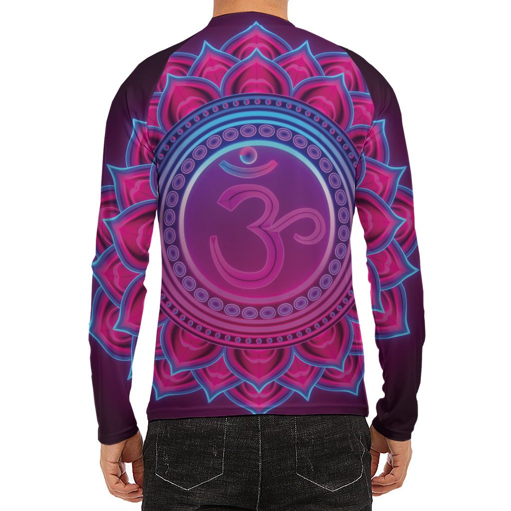 Purple And Teal Om Mandala Print Men's Long Sleeve Rash Guard