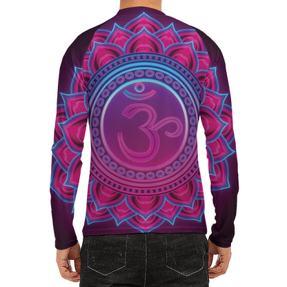 Purple And Teal Om Mandala Print Men's Long Sleeve Rash Guard
