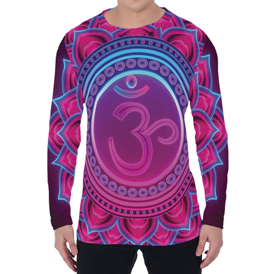 Purple And Teal Om Mandala Print Men's Long Sleeve T-Shirt