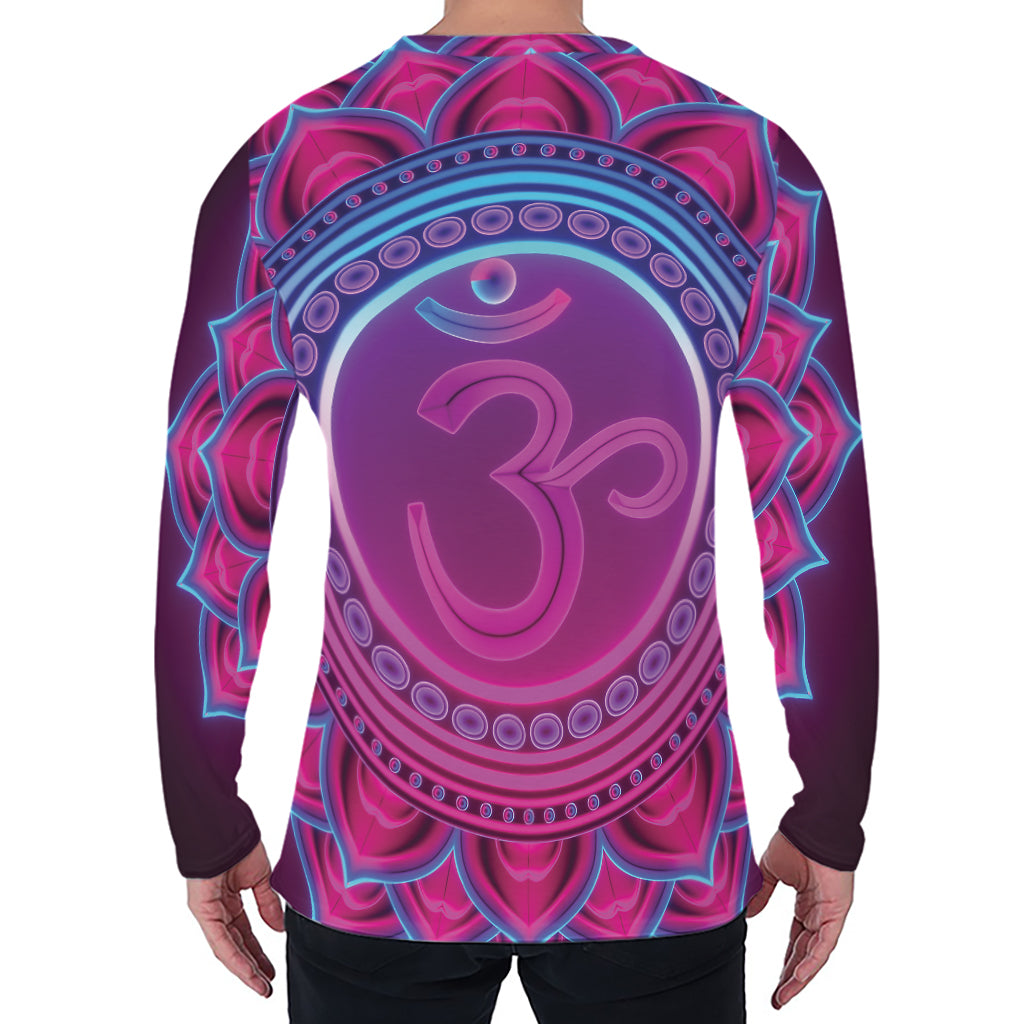 Purple And Teal Om Mandala Print Men's Long Sleeve T-Shirt