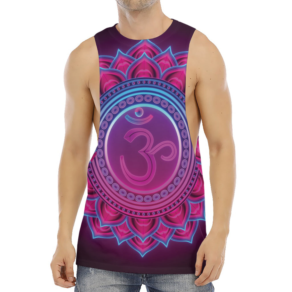 Purple And Teal Om Mandala Print Men's Muscle Tank Top