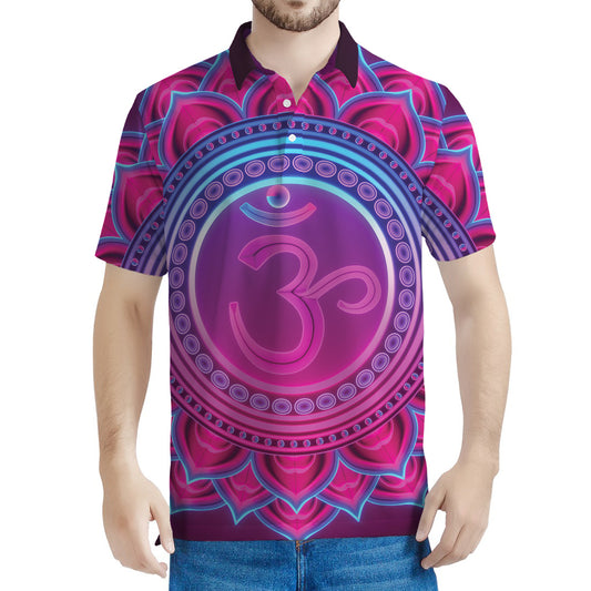Purple And Teal Om Mandala Print Men's Polo Shirt
