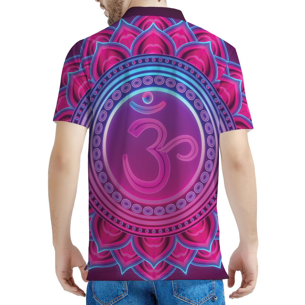 Purple And Teal Om Mandala Print Men's Polo Shirt