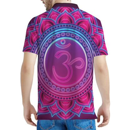 Purple And Teal Om Mandala Print Men's Polo Shirt