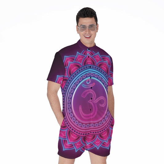 Purple And Teal Om Mandala Print Men's Rompers