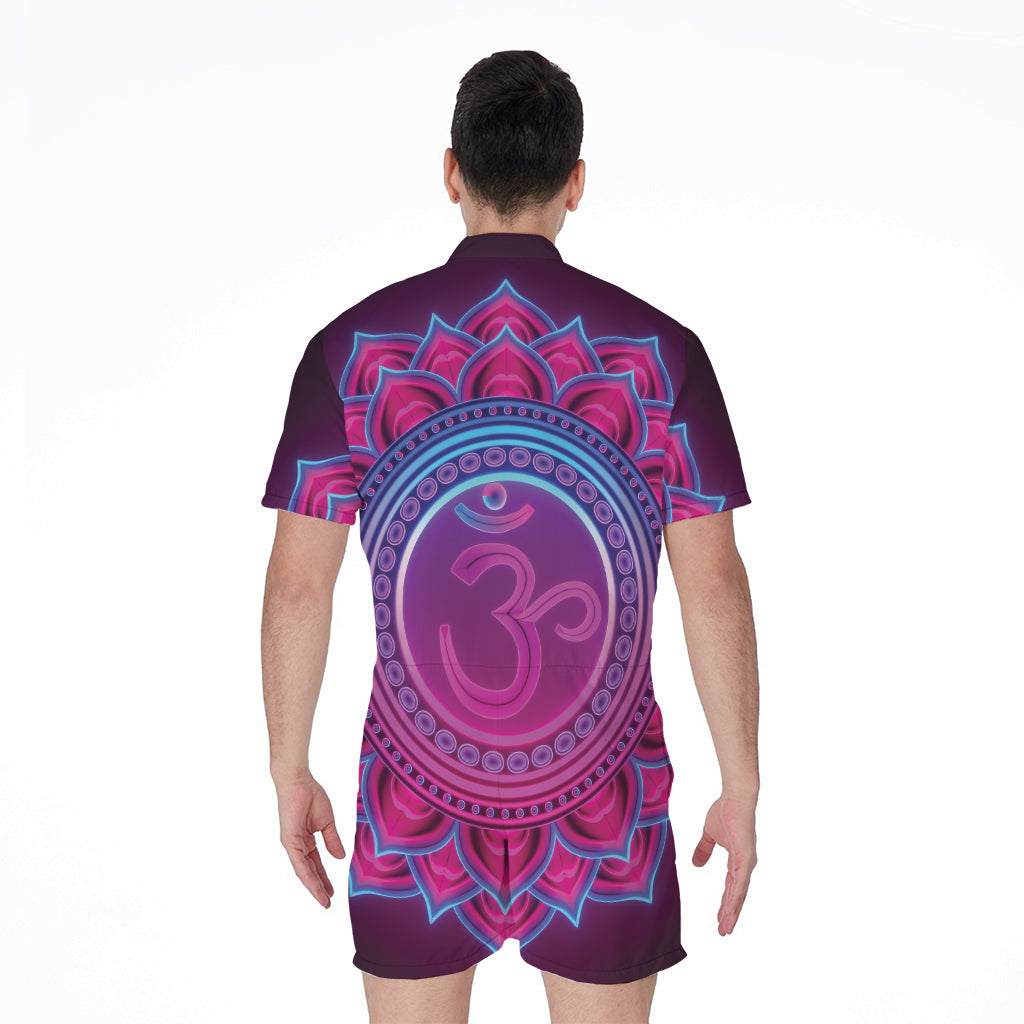 Purple And Teal Om Mandala Print Men's Rompers
