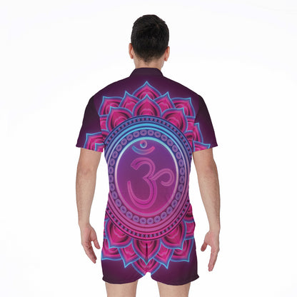 Purple And Teal Om Mandala Print Men's Rompers