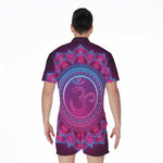 Purple And Teal Om Mandala Print Men's Rompers