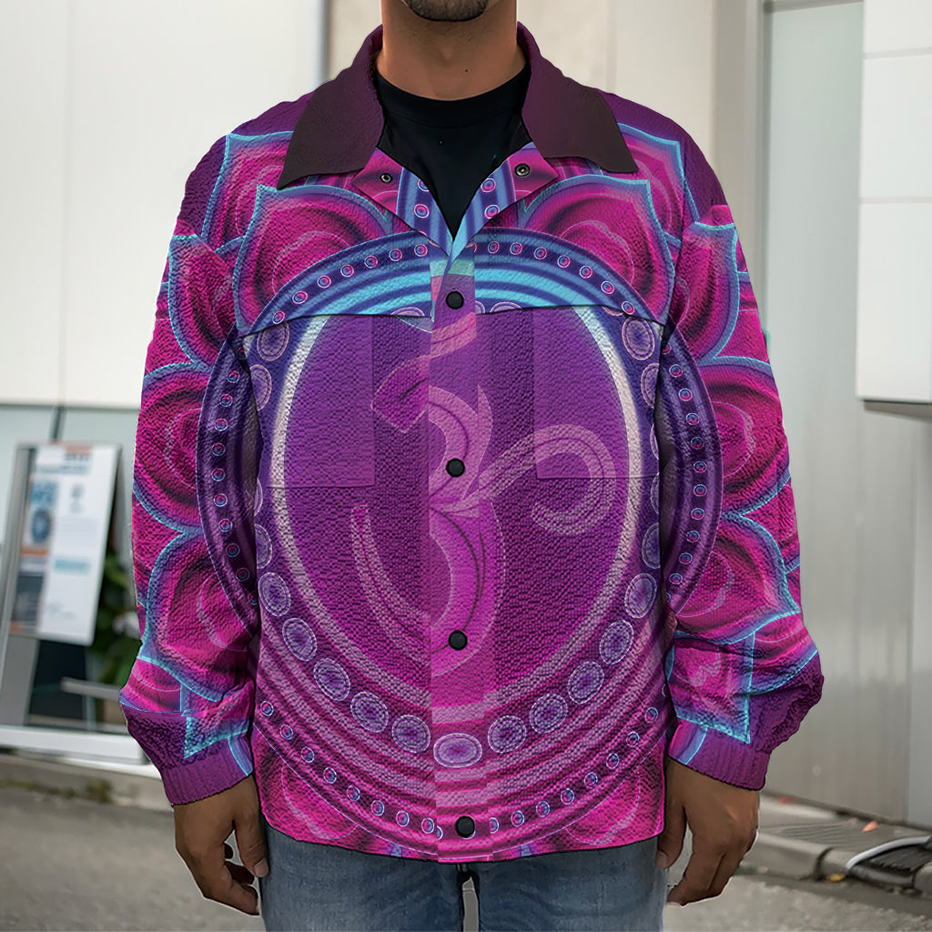 Purple And Teal Om Mandala Print Men's Shirt Jacket
