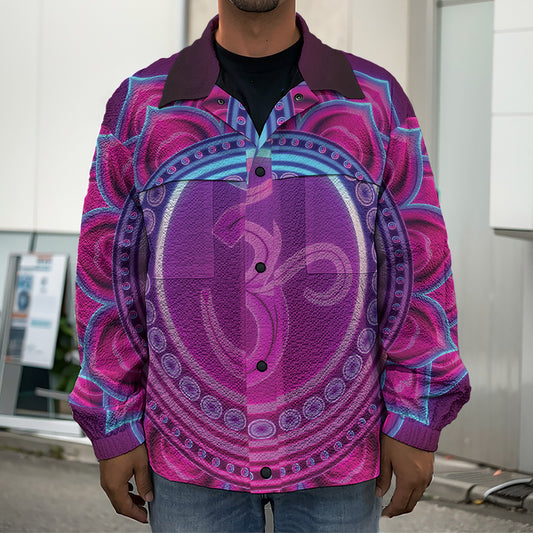 Purple And Teal Om Mandala Print Men's Shirt Jacket