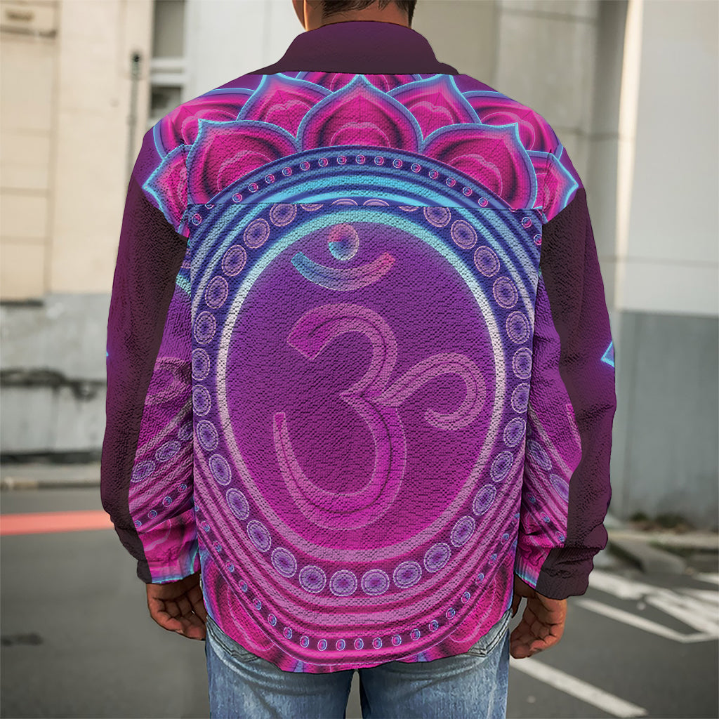Purple And Teal Om Mandala Print Men's Shirt Jacket