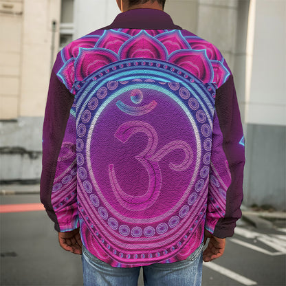 Purple And Teal Om Mandala Print Men's Shirt Jacket