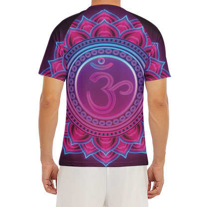 Purple And Teal Om Mandala Print Men's Short Sleeve Rash Guard
