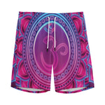 Purple And Teal Om Mandala Print Men's Sports Shorts
