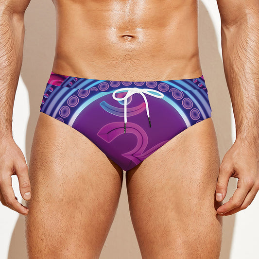 Purple And Teal Om Mandala Print Men's Swim Briefs