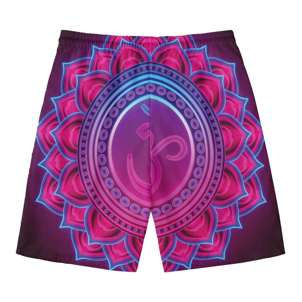 Purple And Teal Om Mandala Print Men's Swim Trunks