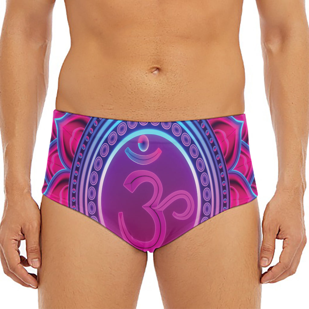 Purple And Teal Om Mandala Print Men's Triangle Swim Briefs