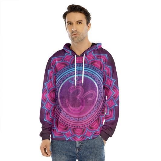 Purple And Teal Om Mandala Print Men's Velvet Pullover Hoodie