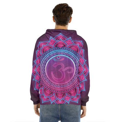 Purple And Teal Om Mandala Print Men's Velvet Pullover Hoodie