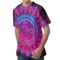 Purple And Teal Om Mandala Print Men's Velvet T-Shirt