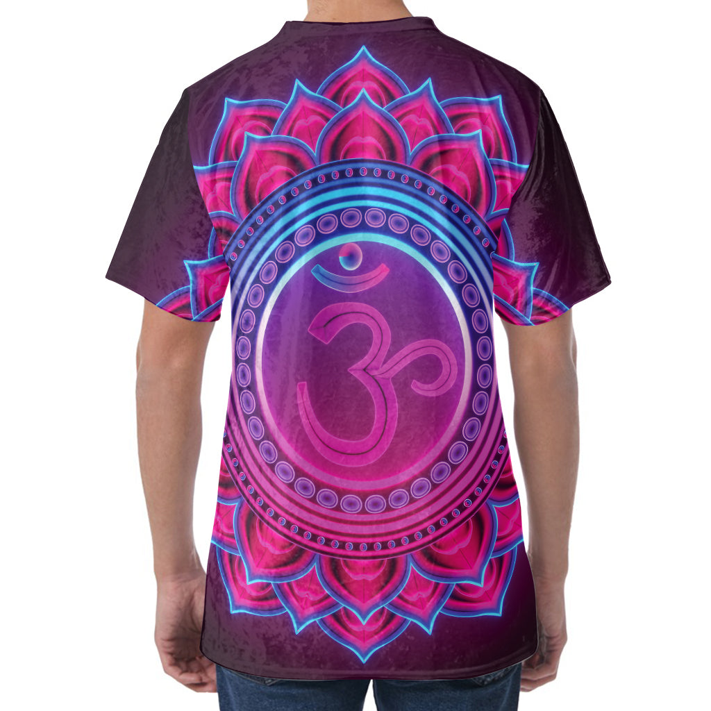 Purple And Teal Om Mandala Print Men's Velvet T-Shirt
