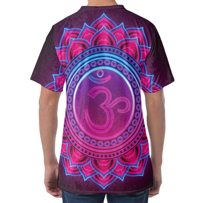 Purple And Teal Om Mandala Print Men's Velvet T-Shirt