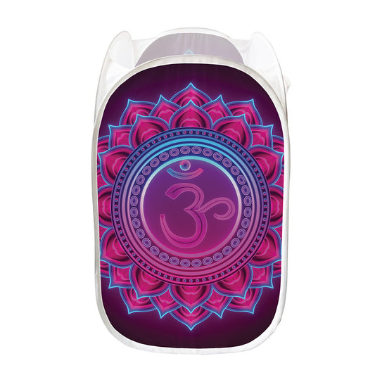 Purple And Teal Om Mandala Print Mesh Laundry Hamper