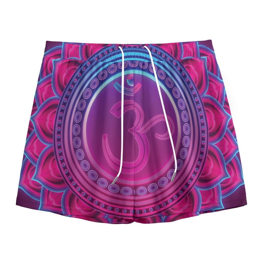 Purple And Teal Om Mandala Print Mesh Shorts