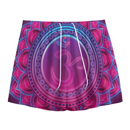 Purple And Teal Om Mandala Print Mesh Shorts