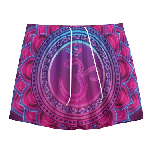 Purple And Teal Om Mandala Print Mesh Shorts