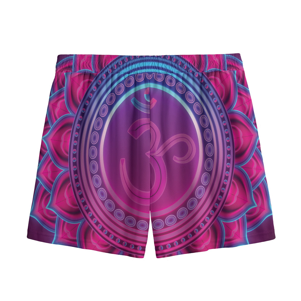 Purple And Teal Om Mandala Print Mesh Shorts