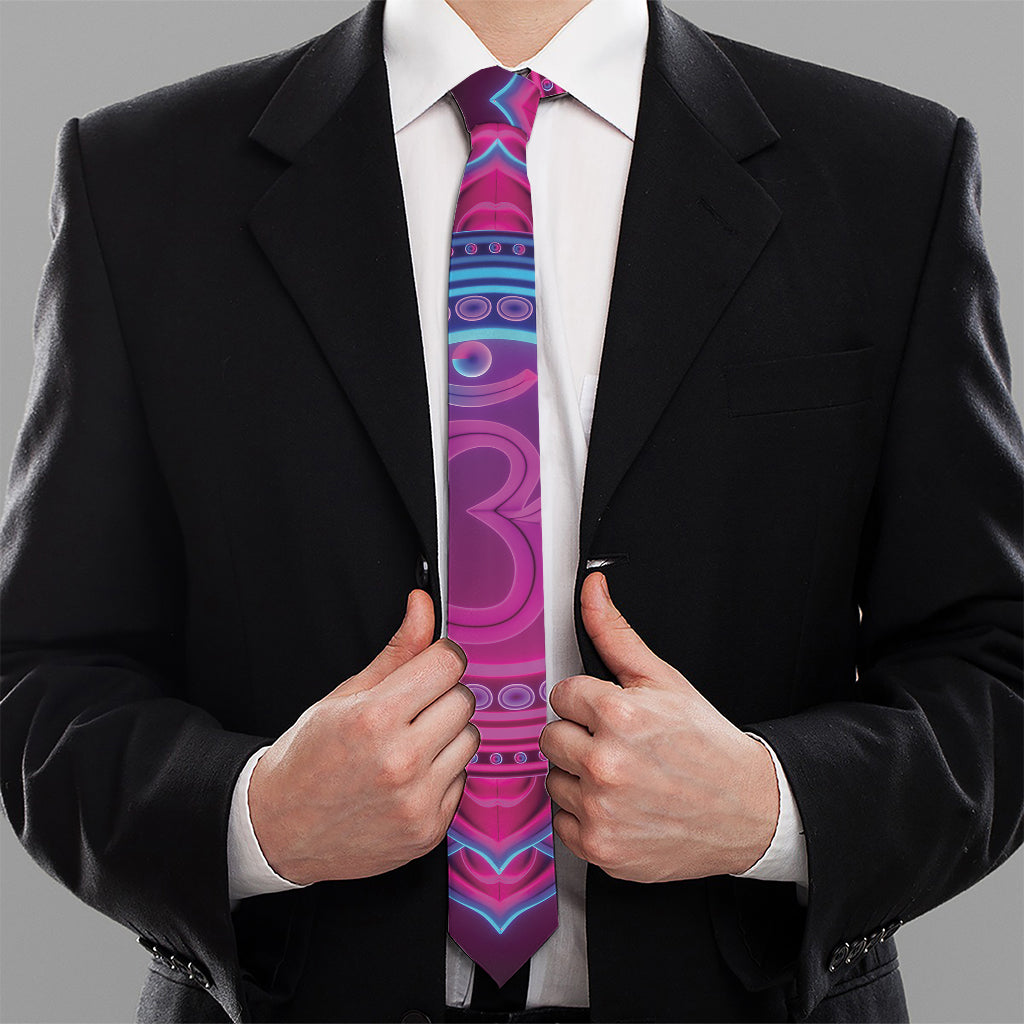 Purple And Teal Om Mandala Print Necktie