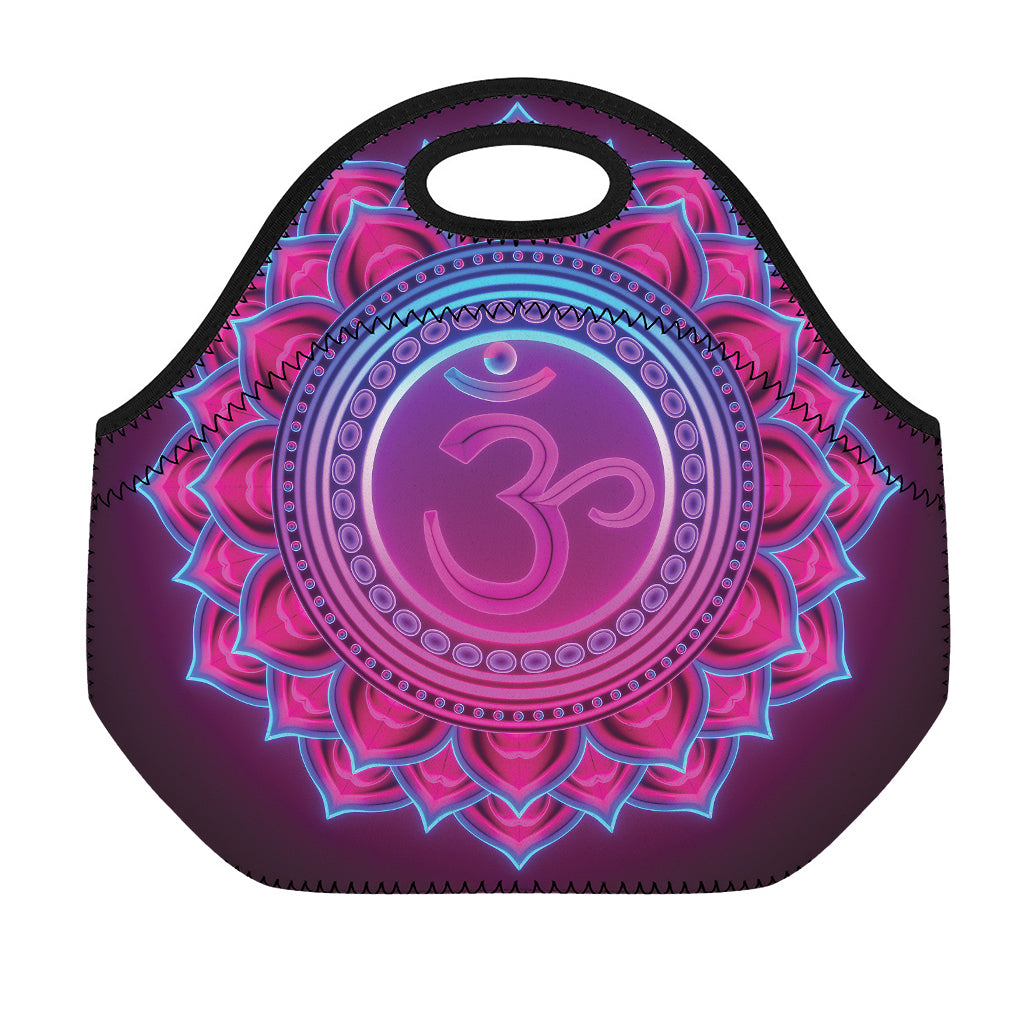 Purple And Teal Om Mandala Print Neoprene Lunch Bag