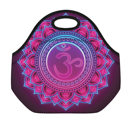 Purple And Teal Om Mandala Print Neoprene Lunch Bag