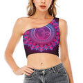 Purple And Teal Om Mandala Print One Shoulder Crop Top