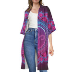 Purple And Teal Om Mandala Print Open Front Beach Cover Up
