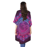 Purple And Teal Om Mandala Print Open Front Beach Cover Up